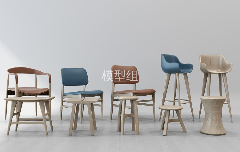 H01-1212现代原木单椅吧椅凳子合集