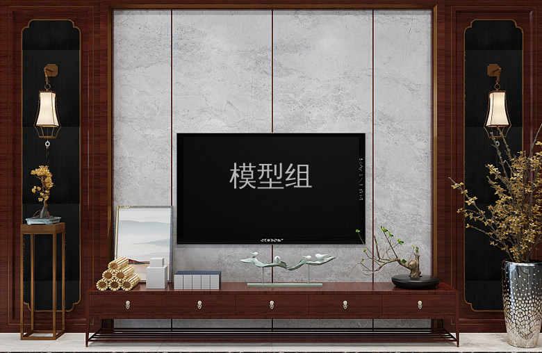 H01-0116新中式电视柜花瓶壁灯花架组合