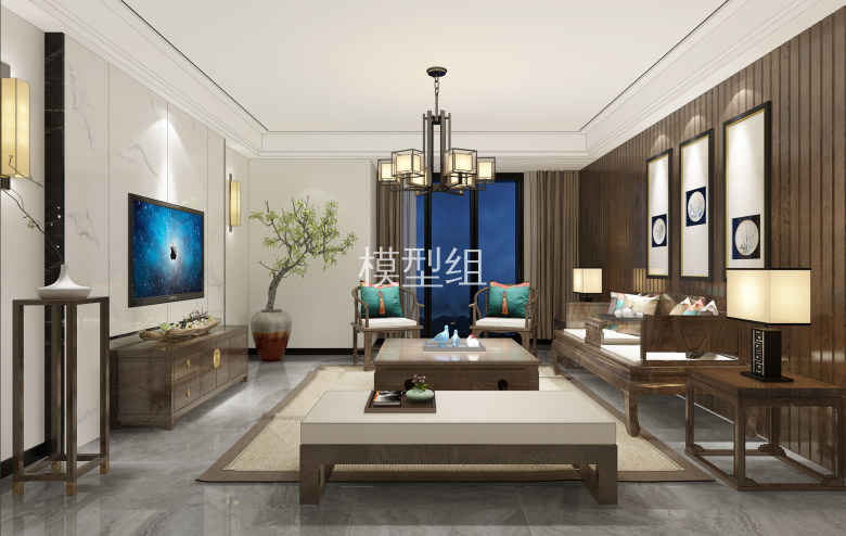 Z04-0519新中式客厅中式实木家具沙发茶几摆台
