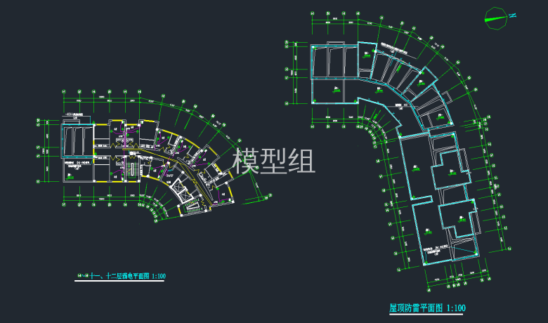 屋顶层防雷平面图，5-8--5-19十一、十二层弱电平面图.png