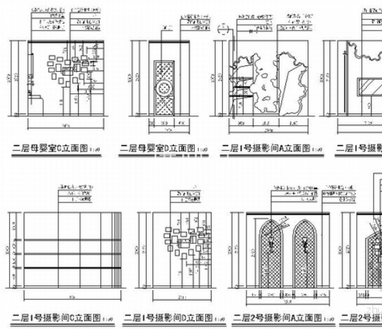 [原创]甜美可爱卡通主题宝宝摄影室施工图立面图