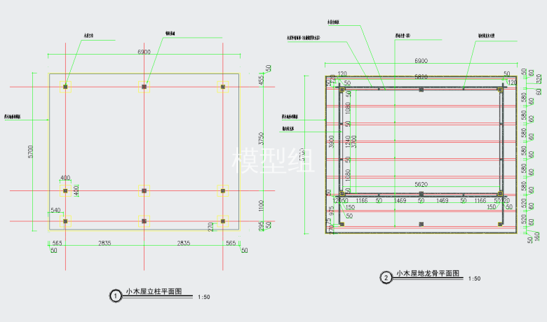 小木屋立柱平面图，小木屋地龙骨平面图.png