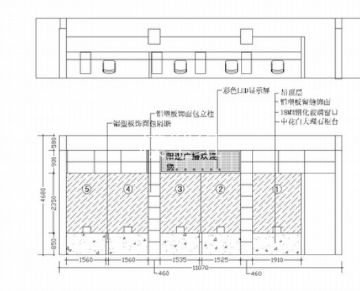 [武汉]华中腹地最大交通枢纽地区电视台大楼室内施工图（含效果图） 立面图 