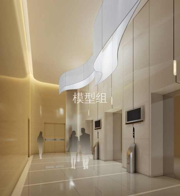 [北京]高档住宅小区回迁楼公共区装修设计施工图（含效果）电梯厅效果图