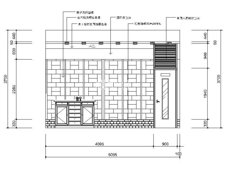 [重庆]知名连锁餐饮新中式特色火锅店室内设计立面图