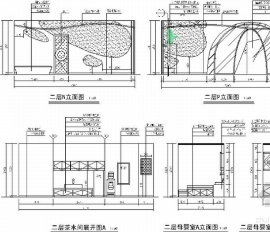 [原创]甜美可爱卡通主题宝宝摄影室施工图立面图