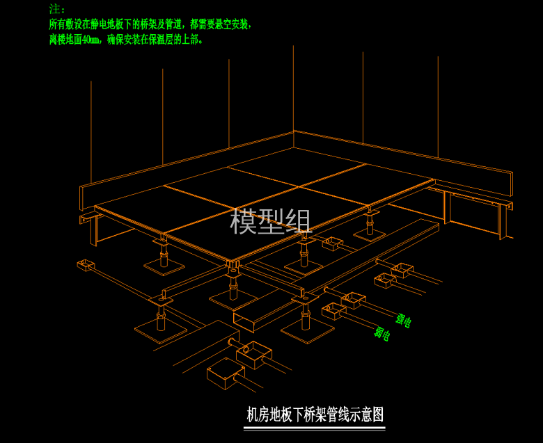 机房地板下桥架管线示意图.png