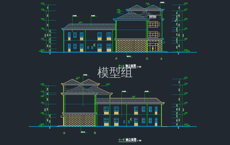 F-A轴立面图，A-E轴立面图.png