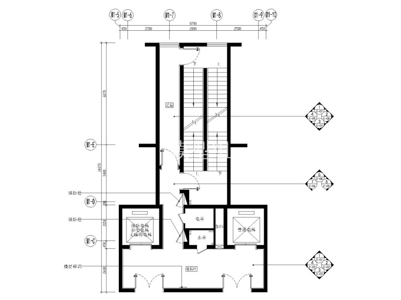 1标准层电梯厅平面布置及立面索引图