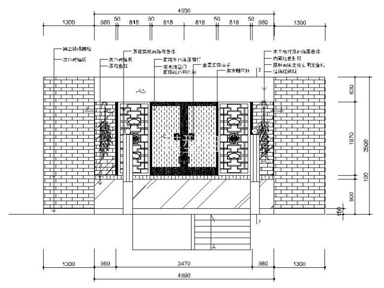 [重庆]知名连锁餐饮新中式特色火锅店室内设计立面图