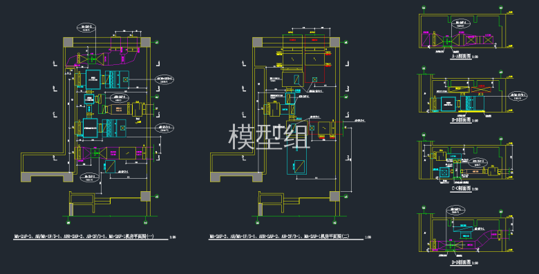 机房4平面图一，机房4平面图二，A-A剖面图，B-B剖面图，C-C剖面图，D-D剖面图.png