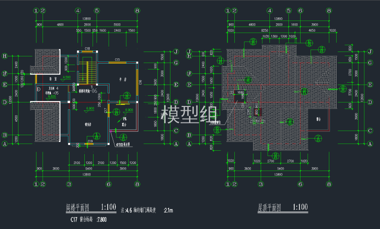 别墅方案一 阁楼平面图，屋顶平面图.png