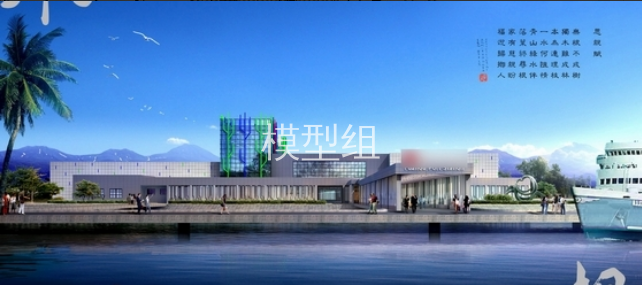 [福州]沿海城市<a href=http://www.moxingzu.com/tag/5295/ target=_blank class=infotextkey>现代风格</a>客运站室内装修施工图（含效果）外观效果图