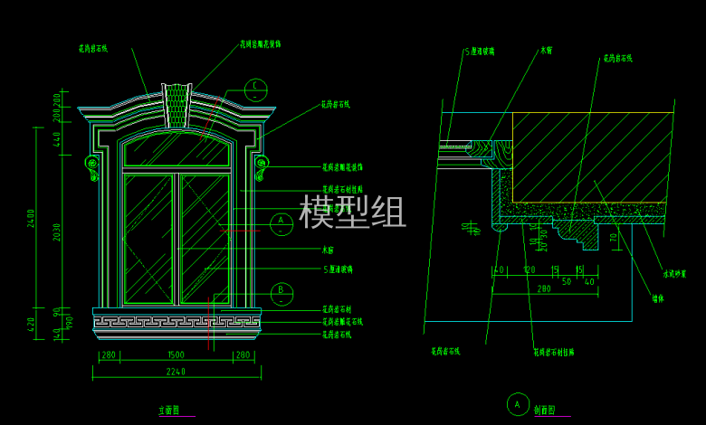 <a href=http://www.moxingzu.com/tag/5314/ target=_blank class=infotextkey>仿古</a>窗户CAD大样样图（中式+欧式）_1