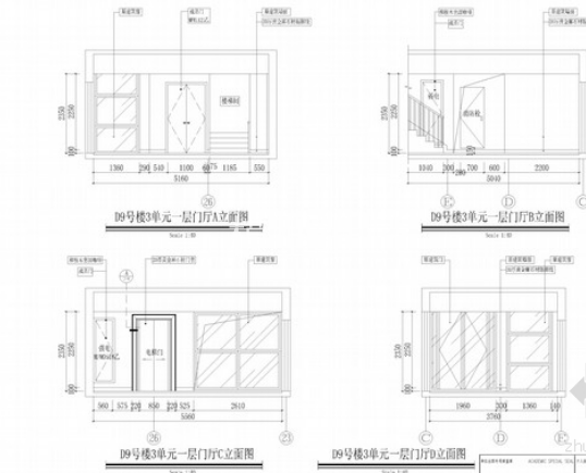 [浙江]农民多高层公寓门厅电梯厅室内装修施工图立面图 
