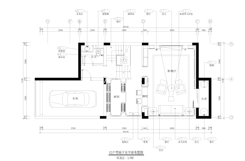 联排别墅E2户型地下室平面布置图