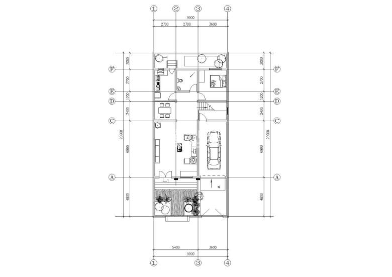 07新农村小康三层独院式住宅建筑一层平面图