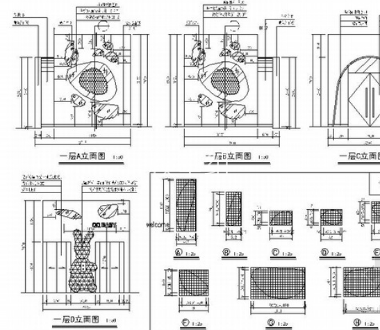 [原创]甜美可爱卡通主题宝宝摄影室施工图立面图 