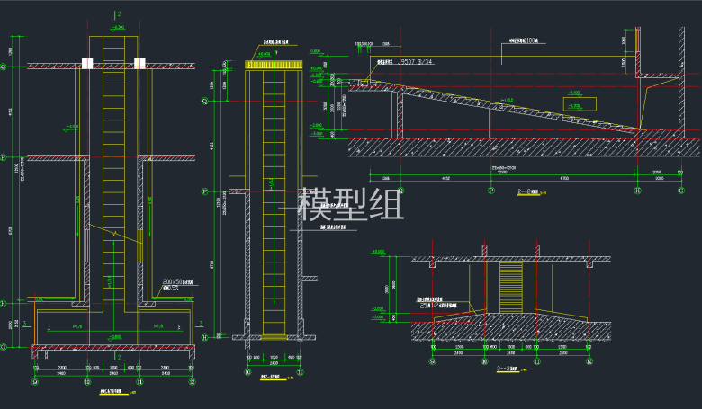 坡道乙地下室平面图，坡道乙一层平面图，2-2剖面图，3-3剖面图.png