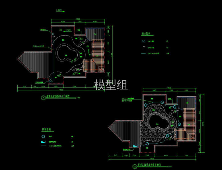 屋顶花园园林给水平面图、屋顶花园景观照明平面图.jpg