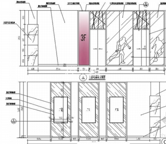 [武汉]城市商业中心现代综合广场装修施工图电梯厅立面图