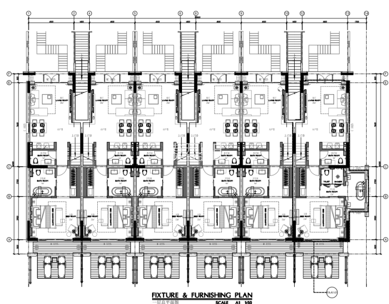 7叠拼边A1户型一层总平面图