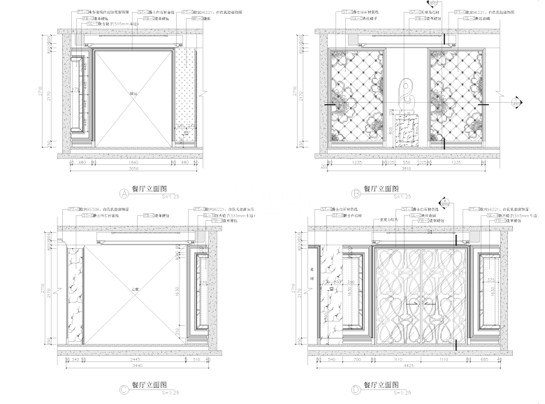 中齐195户型 餐厅立面图