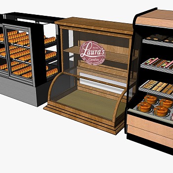 (10)现代甜品蛋糕糕点店展柜保鲜冷藏柜展示柜货架sketchup草图模型下载