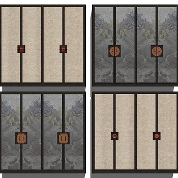 (54) 新中式衣柜衣橱推拉门板sketchup草图模型下载