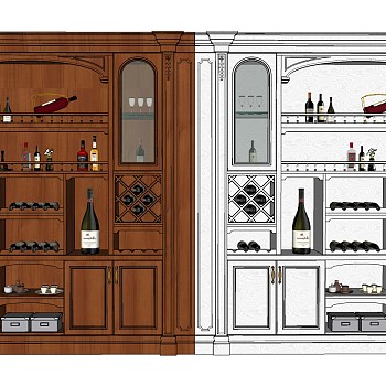 (47)欧式美式木制酒柜储物柜红酒组合sketchup草图模型下载
