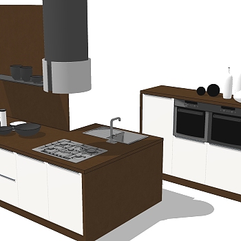(17)现代简约橱柜厨房用具水槽烤箱吸油烟机sketchup草图模型下载