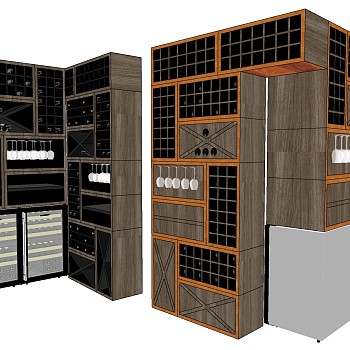 (11)现代工业风酒柜模酒架酒杯型组合sketchup草图模型下载