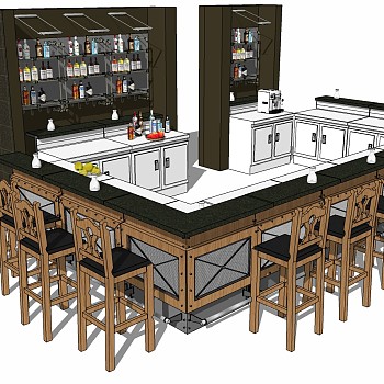 (14)工业风水吧酒吧酒水台酒柜操作台sketchup草图模型下载