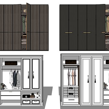 (13)  现代简欧式法式新中式样板间衣柜衣橱衣服摆件. sketchup草图模型下载