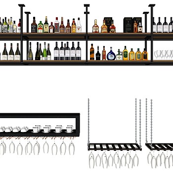 (16)现代红酒吊架酒杯架组合红酒洋酒酒瓶子高脚杯sketchup草图模型下载