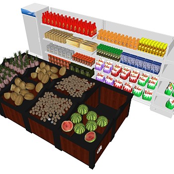 (37)现代水果生鲜超市售货架日用品水果蔬菜sketchup草图模型下载
