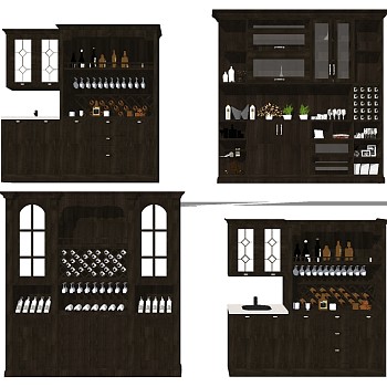 (10)美式欧式法式酒柜红酒柜酒瓶子sketchup草图模型下载
