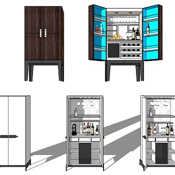 (15)现代北欧橱柜酒柜冷柜保鲜柜sketchup草图模型下载