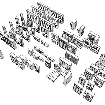 (31)现代衣柜酒柜橱柜书柜床头柜组合sketchup草图模型下载