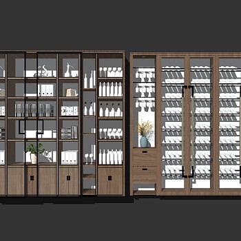 (4)现代新中式酒柜酒杯酒架红酒柜酒杯雕塑摆件组合sketchup草图模型下载