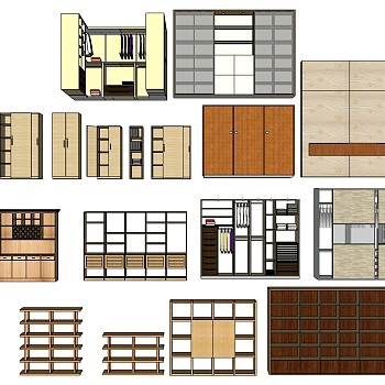 (29)现代衣柜酒柜橱柜书柜床头柜组合sketchup草图模型下载