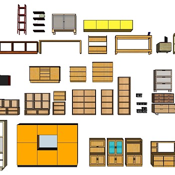 (28)现代衣柜酒柜橱柜书柜床头柜组合sketchup草图模型下载
