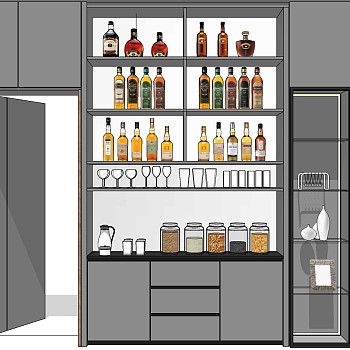(35)现代酒柜储物柜酒杯红酒洋酒sketchup草图模型下载