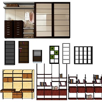 (27)现代衣柜酒柜橱柜书柜组合sketchup草图模型下载