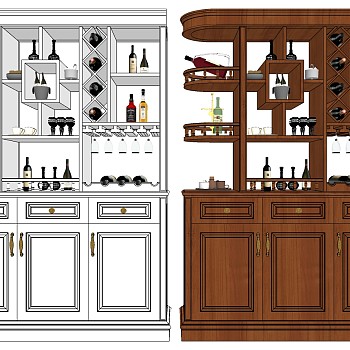 (83)欧式美式法式酒柜圆角酒柜储物柜sketchup草图模型下载