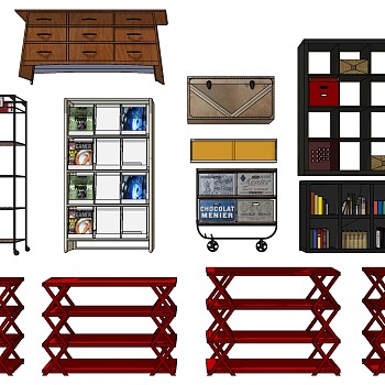 (5)工业风现代铁艺折叠储物柜书架书柜皮箱木箱子sketchup草图模型下载
