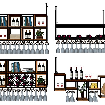 (77)现代金属酒架吊架红酒高脚杯洋酒sketchup草图模型下载