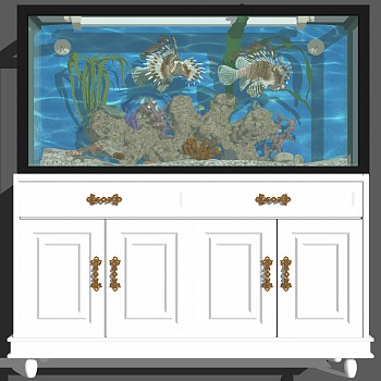 (45)现代储物柜鱼缸海草现代浴缸水族箱鱼珊瑚石头sketchup草图模型下载