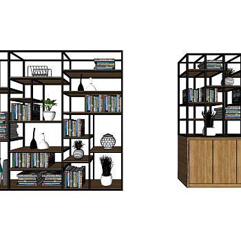 6工业风书架装饰架书本书籍sketchup草图模型下载