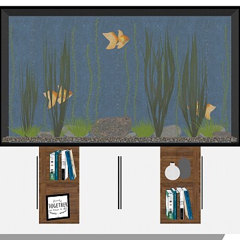 (44)现代浴缸水族箱鱼珊瑚石头水草海草金鱼sketchup草图模型下载